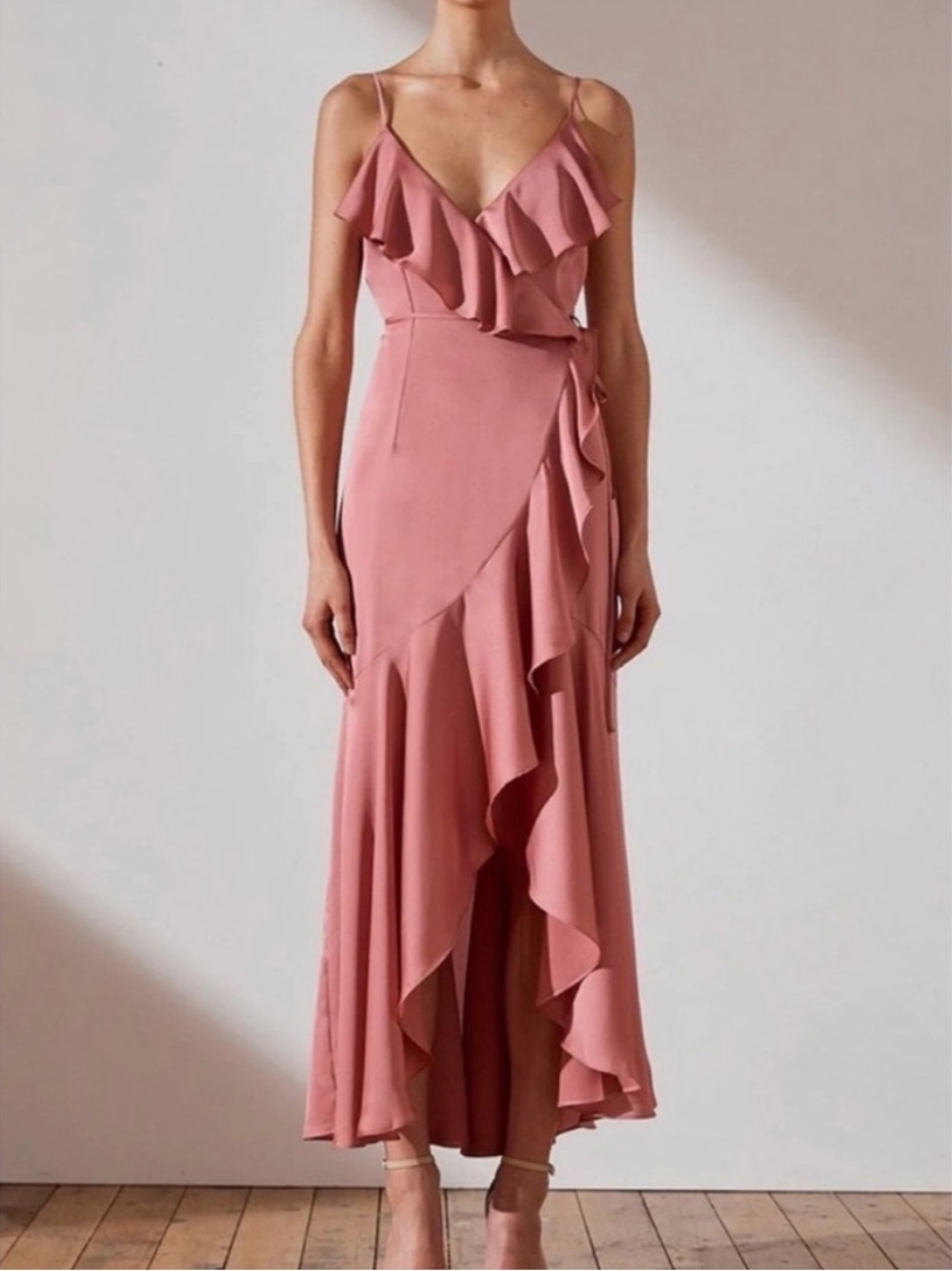 Shona Joy Dusty Rose Ruffle Wrap Maxi Dress Size 6 - Picture 1 of 8